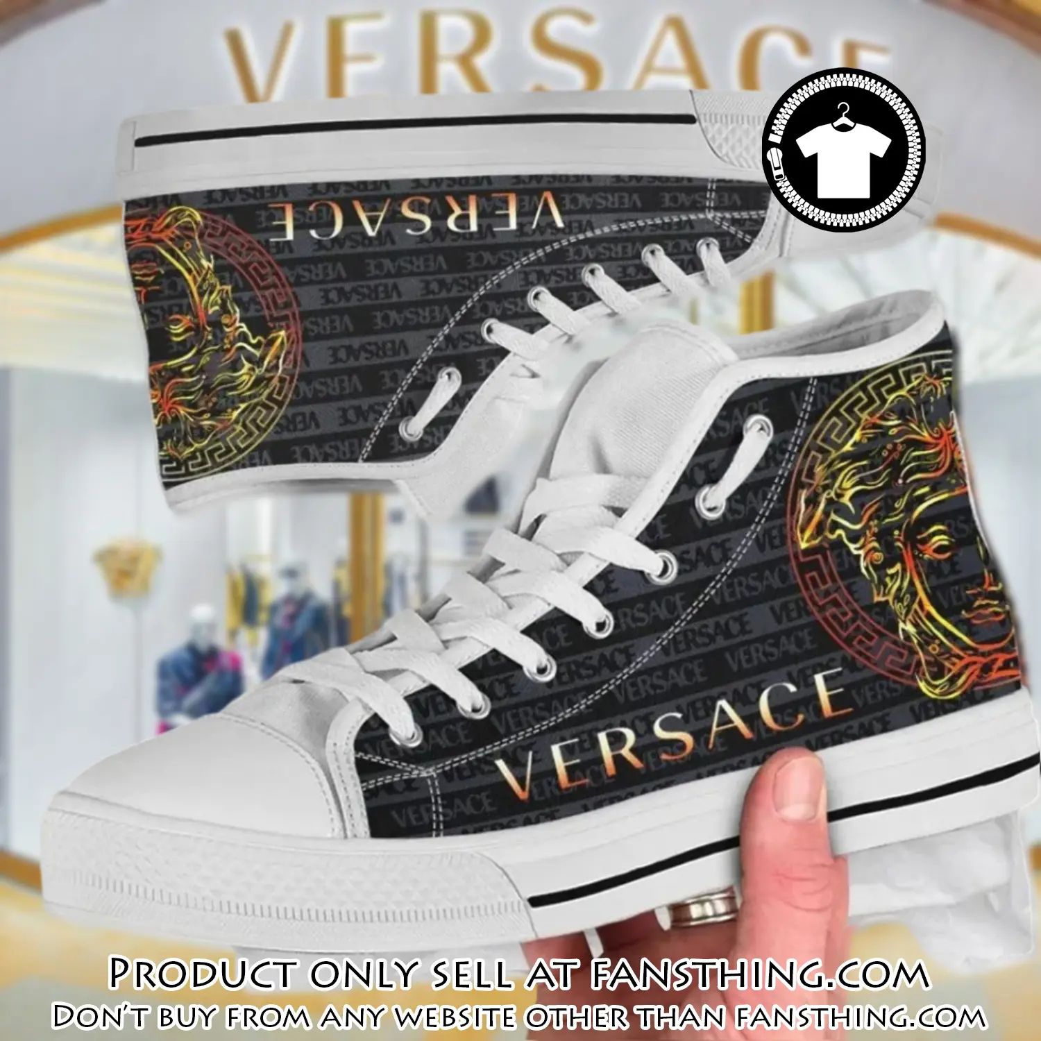 Versace medusa black white high top canvas shoes luxury brand gifts for men women fst5204046